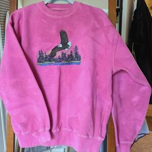 Crew Neck Forest Embroidery Pink Tie Dye